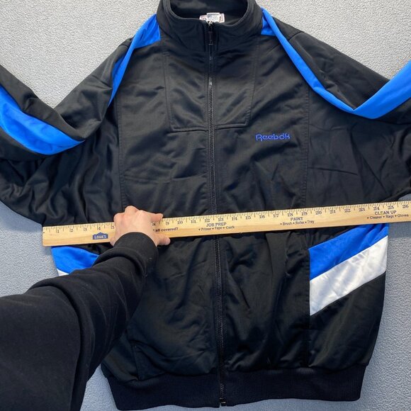 Vintage 80s Reebok Sport Black Blue Full Zip Logo Track Athletic Jacket Mens XL - Picture 4 of 9